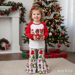 Girls LOL Christmas Long Sleeve Ruffle Shirt Bell Pants Outfit Gift Set Size 3T